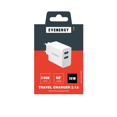 EVENERGY - Cestovná nabíjačka 2x USB-A 10 W, biela