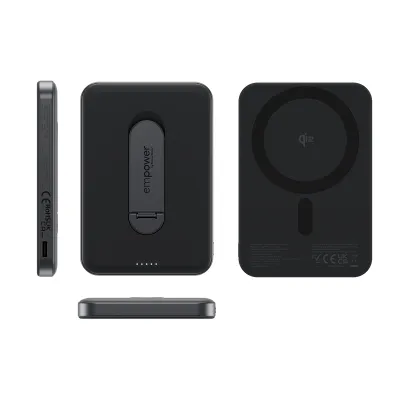 empower - Bezdrôtová PowerBank 5000 mAh, s otočným stojanom 20 W, kompatibilná s MagSafe, Qi2/USB-C, vesmírna čierna
