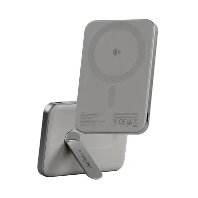 empower - Bezdrôtová PowerBank 5000 mAh, s otočným stojanom 20 W, kompatibilná s MagSafe, Qi2/USB-C, titán