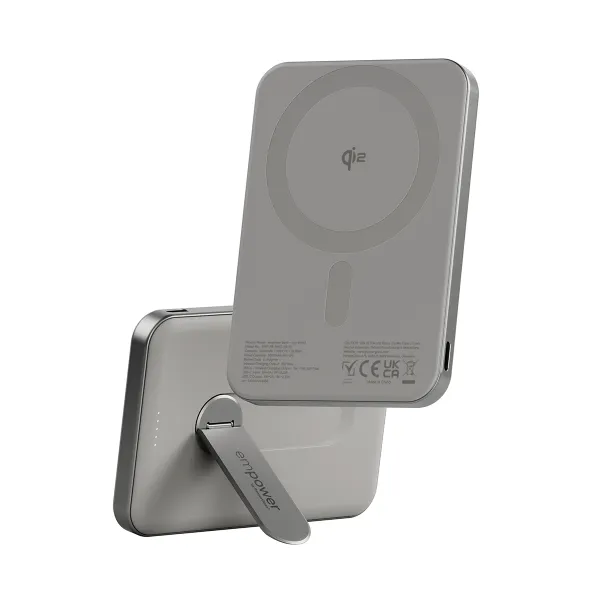 empower - Bezdrôtová PowerBank 5000 mAh, s otočným stojanom 20 W, kompatibilná s MagSafe, Qi2/USB-C, titán
