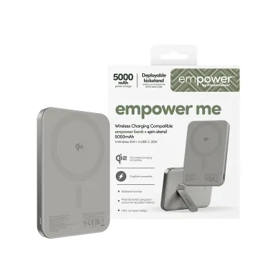 empower - Bezdrôtová PowerBank 5000 mAh, s otočným stojanom 20 W, kompatibilná s MagSafe, Qi2/USB-C, titán