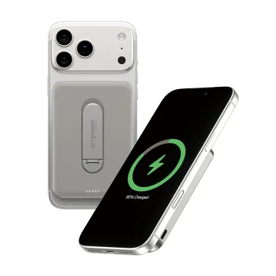 empower - Bezdrôtová PowerBank 5000 mAh, s otočným stojanom 20 W, kompatibilná s MagSafe, Qi2/USB-C, titán