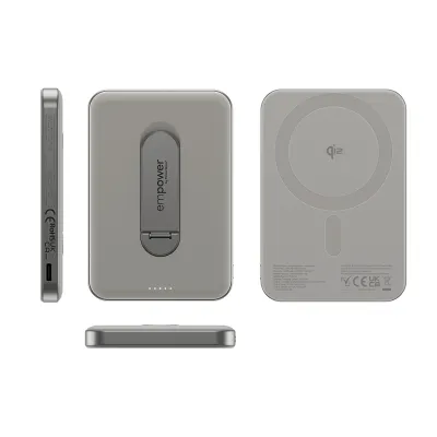 empower - Bezdrôtová PowerBank 5000 mAh, s otočným stojanom 20 W, kompatibilná s MagSafe, Qi2/USB-C, titán