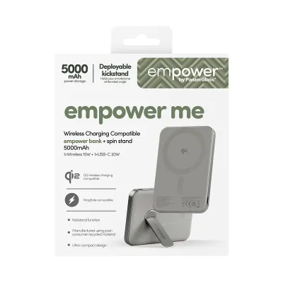 empower - Bezdrôtová PowerBank 5000 mAh, s otočným stojanom 20 W, kompatibilná s MagSafe, Qi2/USB-C, titán