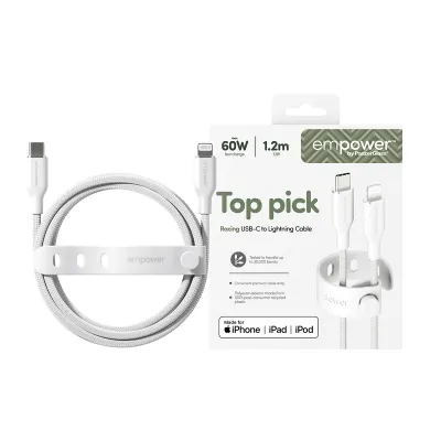 empower - Kábel USB-C/Lightning, 60 W, Racing, 1,2 m, striebornobiela