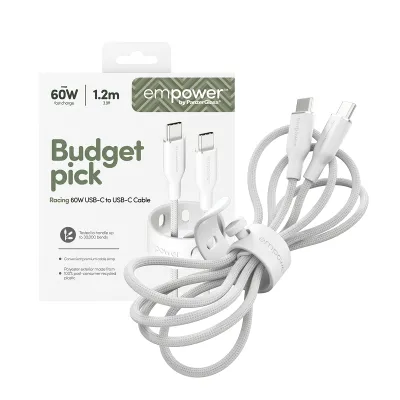 empower - Kábel USB-C, 60 W, Racing, 1,2 m, striebornobiela