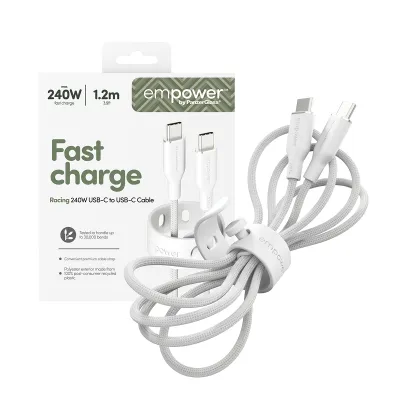 empower - Kábel USB-C, 240 W, Racing, 1,2 m, striebornobiela