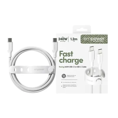 empower - Kábel USB-C, 240 W, Racing, 1,2 m, striebornobiela