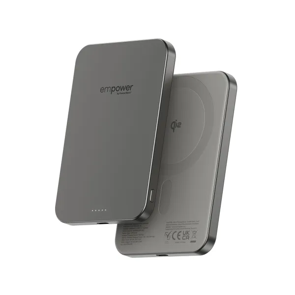 empower - Bezdrôtová PowerBank 5000 mAh 20 W, kompatibilná s MagSafe, Qi2/USB-C, titán