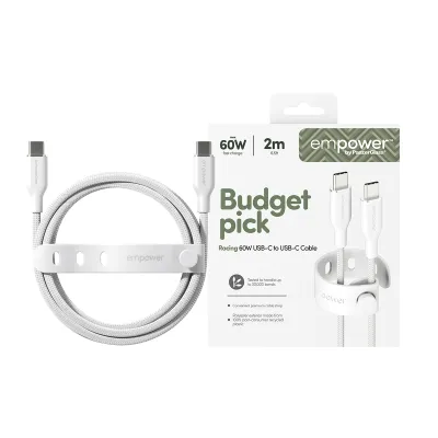 empower - Kábel USB-C, 60 W, Racing, 2 m, striebornobiela