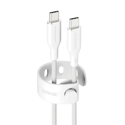 empower - Kábel USB-C, 240 W, Racing, 2 m, striebornobiela