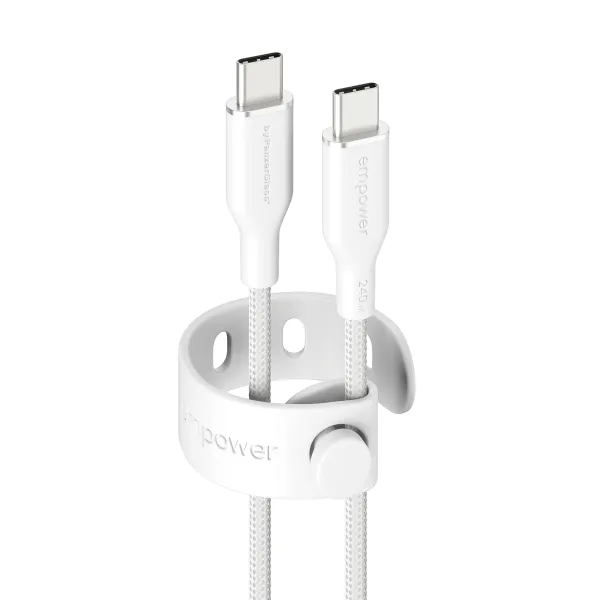 empower - Kábel USB-C, 240 W, Racing, 2 m, striebornobiela