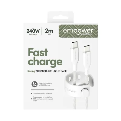 empower - Kábel USB-C, 240 W, Racing, 2 m, striebornobiela