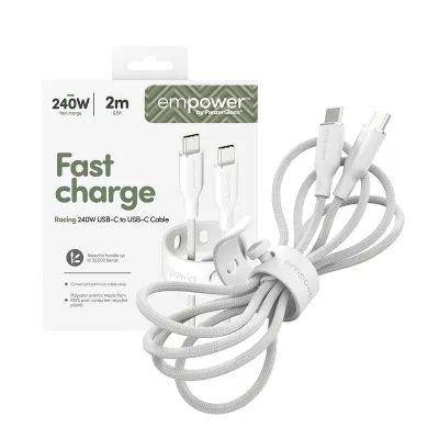 empower - Kábel USB-C, 240 W, Racing, 2 m, striebornobiela