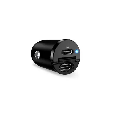 PURO - Autoadaptér Mini 2x USB-C, PD, 30 W, čierna