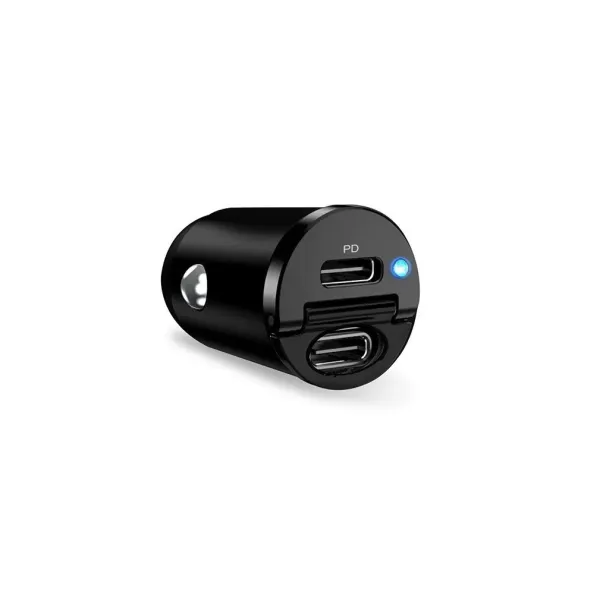 PURO - Autoadaptér Mini 2x USB-C, PD, 30 W, čierna