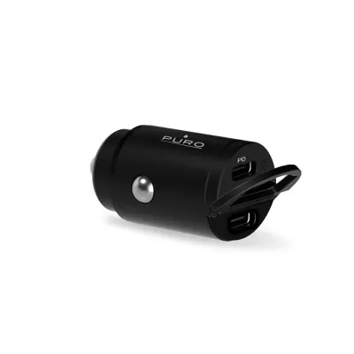 PURO - Autoadaptér Mini 2x USB-C, PD, 30 W, čierna
