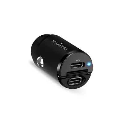 PURO - Autoadaptér Mini 2x USB-C, PD, 30 W, čierna