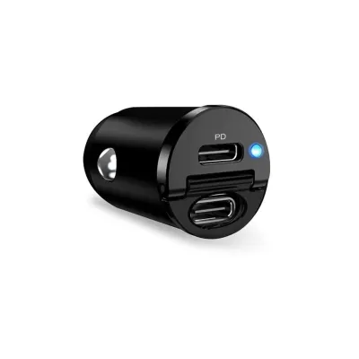 PURO - Autoadaptér Mini 2x USB-C, PD, 30 W, čierna