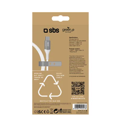 SBS - Kábel USB-C/USB-C 10 W, green_e line 1,2 m, čierna