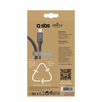 SBS - Kábel USB-C/USB-A 10 W, green_e line 1,2 m, čierna
