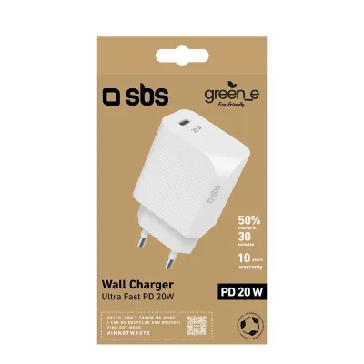SBS - Cestovný adaptér green_e line USB-C, PD 20 W, biela