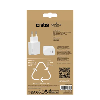 SBS - Cestovný adaptér green_e line USB-C, PD 20 W, biela