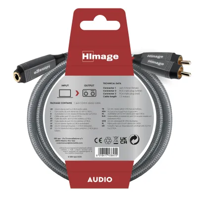 HImage - Audio kábel 3,5 mm jack stereo samica/2 RCA samec, 1,5 m, šedá