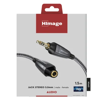 HImage - Audio kábel 3,5 mm jack stereo samec/3,5 mm jack stereo samica, 1,5 m, šedá