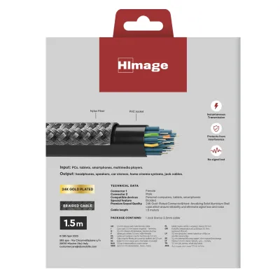 HImage - Audio kábel 3,5 mm jack stereo samec/3,5 mm jack stereo samica, 1,5 m, šedá