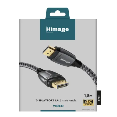 HImage - Kábel Display Port v.2.0 Ethernet, pozlátený, 1,8 m, šedá