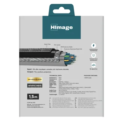 HImage - Kábel HDMI v.2.0 Ethernet, pozlátený, 1,5 m, šedá