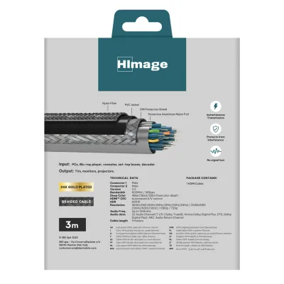 HImage - Kábel HDMI v.2.0 Ethernet, pozlátený, 3 m, šedá