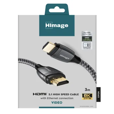 HImage - Kábel HDMI v.2.1 Ethernet, pozlátený, 3 m, šedá