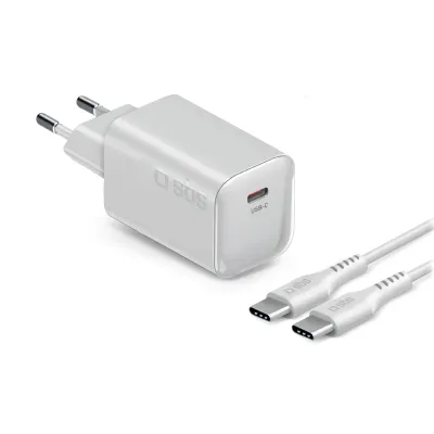 SBS - Cestovná nabíjacia sada Mini, USB-C PD 70 W, GaN + kábel USB-C, 2 m, biela