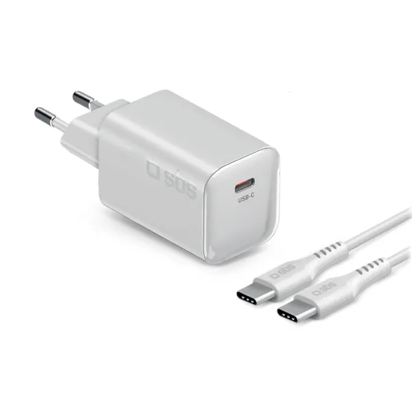 SBS - Cestovná nabíjacia sada Mini, USB-C PD 70 W, GaN + kábel USB-C, 2 m, biela