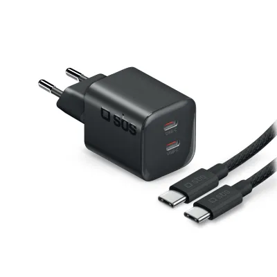 SBS - Cestovná nabíjacia sada Micro, 2x USB-C, PD100 W GaN + kábel USB-C, 2 m, čierna