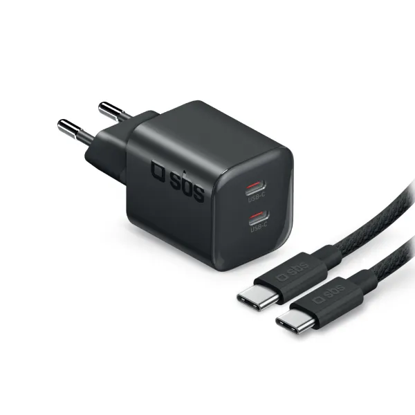SBS - Cestovná nabíjacia sada Micro, 2x USB-C, PD100 W GaN + kábel USB-C, 2 m, čierna
