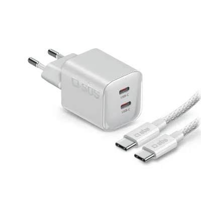 SBS - Cestovná nabíjacia sada Micro, 2x USB-C, PD100 W GaN + kábel USB-C, 2 m, biela