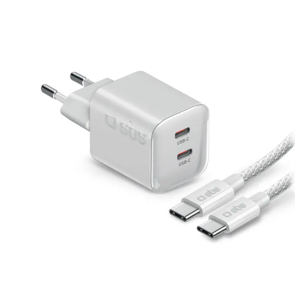 SBS - Cestovná nabíjacia sada Micro, 2x USB-C, PD100 W GaN + kábel USB-C, 2 m, biela