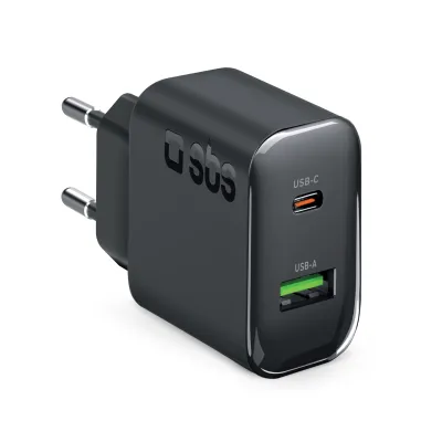 SBS - Cestovný adapatér USB-A/USB-C, PD 65 W, čierna