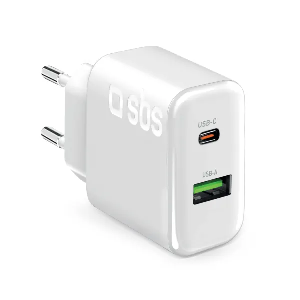 SBS - Cestovný adapatér USB-A/USB-C, PD 70 W, biela