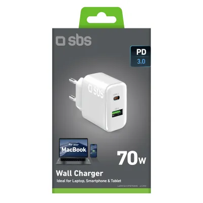SBS - Cestovný adapatér USB-A/USB-C, PD 70 W, biela