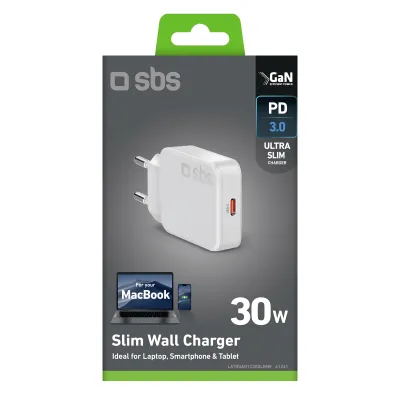 SBS - Cestovný adaptér Slim, GaN, USB-C PD,30 W, biela