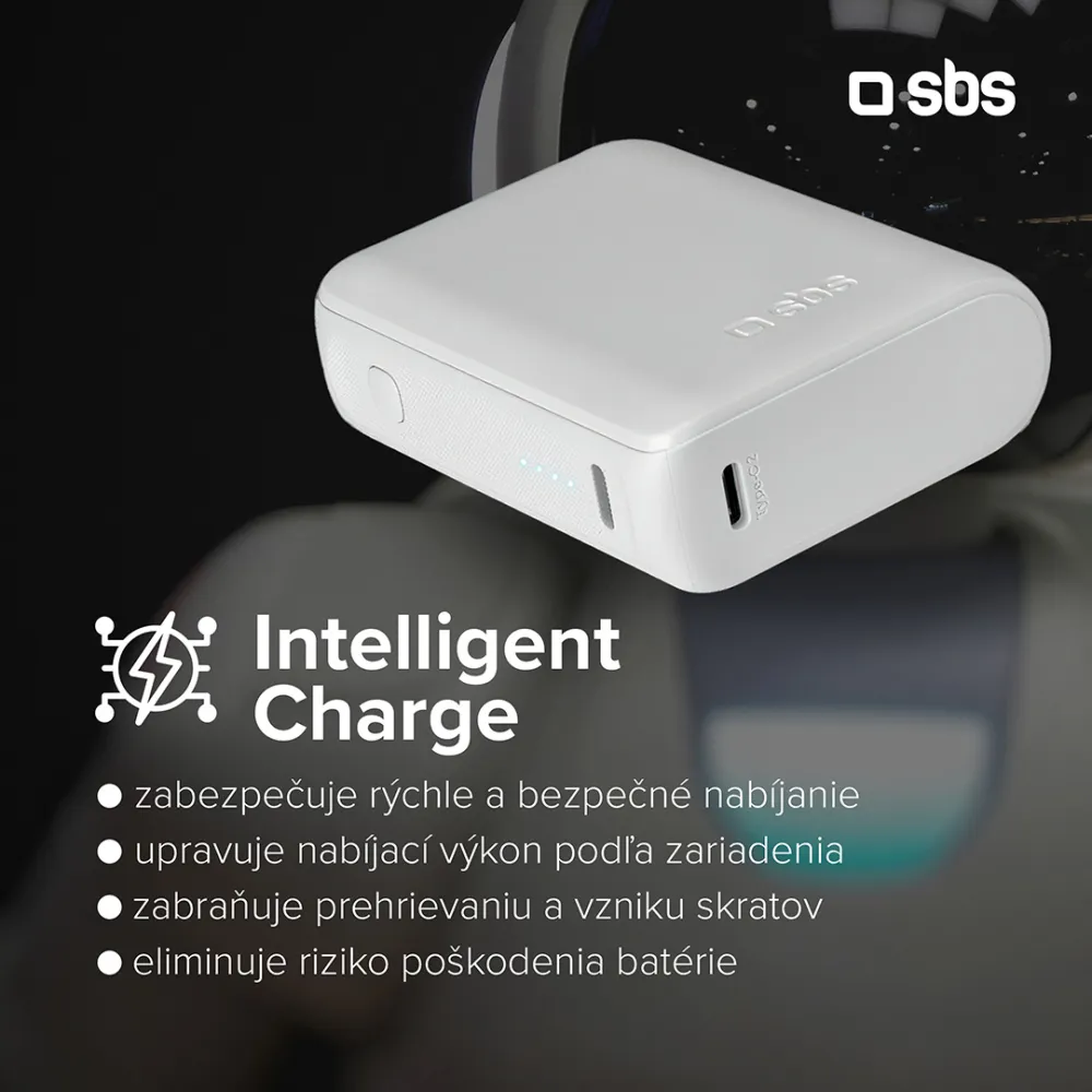 SBS - PowerBank 10000 mAh 10 W, Intelligent Charge, NanoTube, 2x USB-C/USB-A, čierna