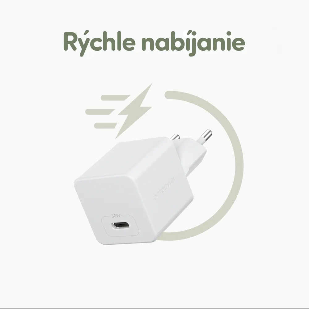 empower - Cestovný adaptér Grand Prix USB-C, GaN, 30 W PD, striebornobiela