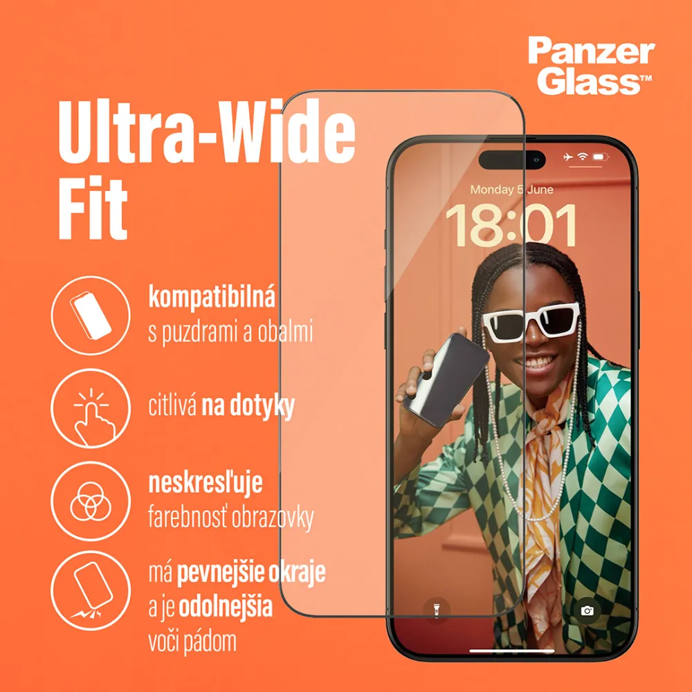 PanzerGlass - Tvrdené sklo UWF Eyecare s aplikátorom pre iPhone 15 Pro Max, čierna
