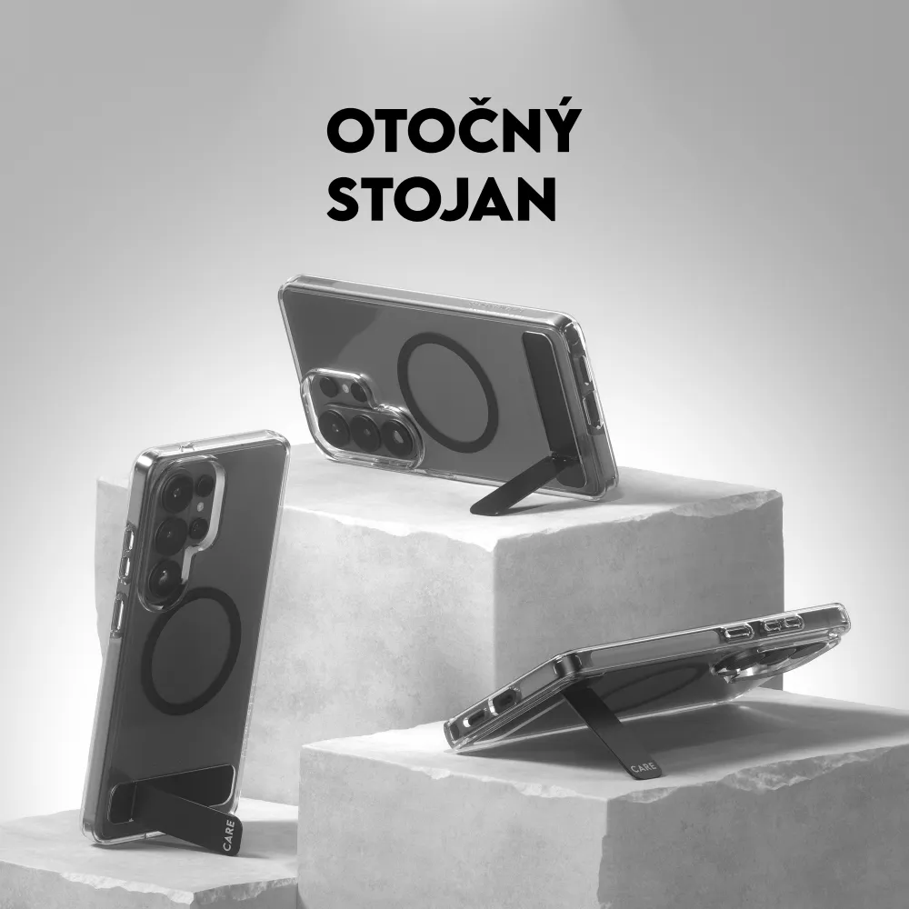 CARE - Puzdro Kickstand s čiernym QI pre Samsung Galaxy S26, transparentná