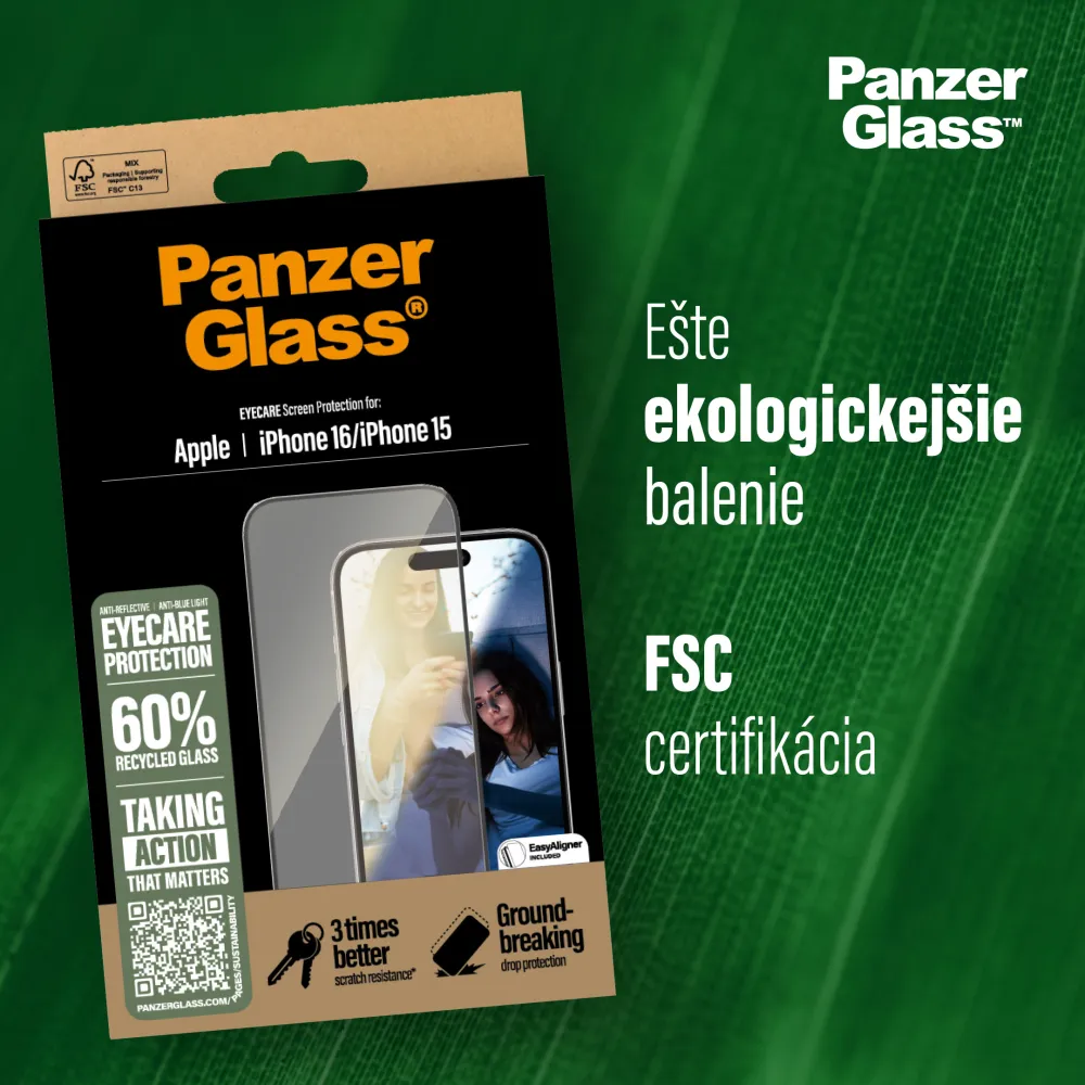 PanzerGlass - Tvrdené sklo UWF Eyecare s aplikátorom pre iPhone 16 Pro, čierna