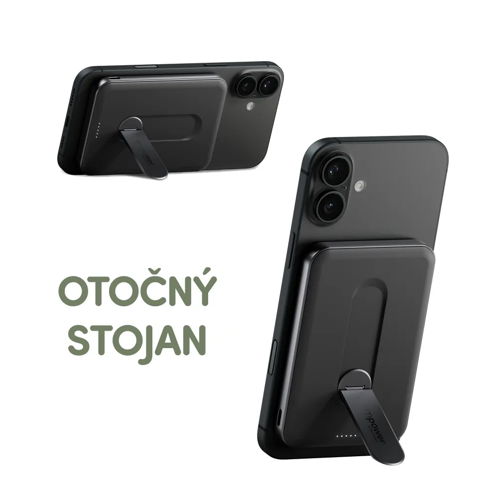 empower - Bezdrôtová PowerBank 5000 mAh, s otočným stojanom 20 W, kompatibilná s MagSafe, Qi2/USB-C, vesmírna čierna